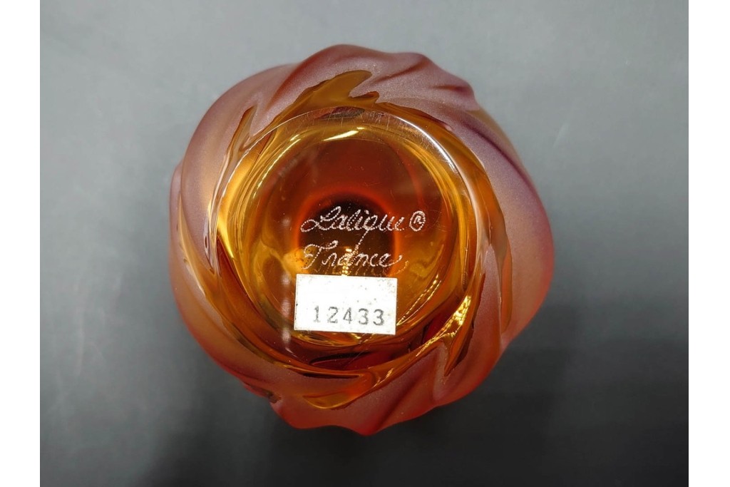 フランス　LALIQUE(ラリック)　ROYAL PALM(ロイヤルパーム)　琥珀色の濃淡が美しい花瓶2点セット　(R-088561)