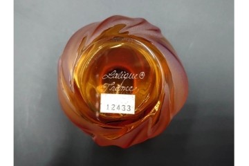 フランス　LALIQUE(ラリック)　ROYAL PALM(ロイヤルパーム)　琥珀色の濃淡が美しい花瓶2点セット　(R-088561)