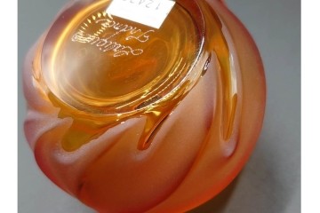 フランス　LALIQUE(ラリック)　ROYAL PALM(ロイヤルパーム)　琥珀色の濃淡が美しい花瓶2点セット　(R-088561)