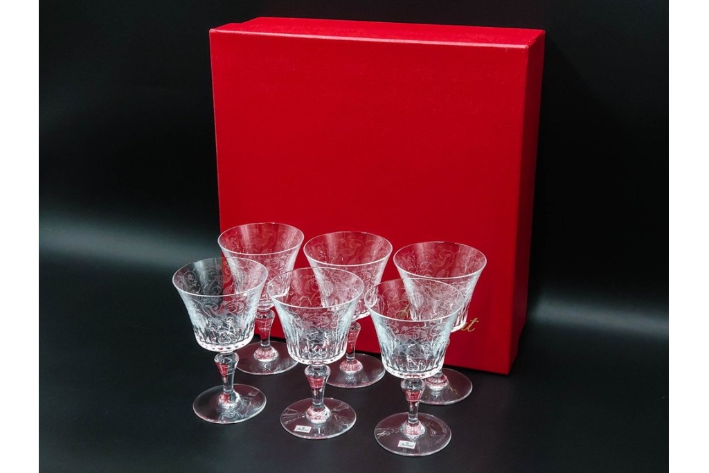 フランス　Baccarat(バカラ)　パルメ　繊細な装飾が上品なワイングラス6点セット　外箱付き　(R-088562)