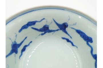 江戸期　古伊万里　染付　舞う鶴の絵付けが魅力の盃洗　(R-088564)