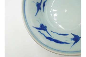江戸期　古伊万里　染付　舞う鶴の絵付けが魅力の盃洗　(R-088564)