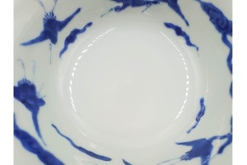 江戸期　古伊万里　染付　舞う鶴の絵付けが魅力の盃洗　(R-088564)