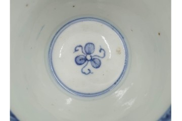 江戸期　成化年製　古伊万里　染付　よろけ縞文・並草葉文　それぞれ異なる意匠を楽しめるそば猪口3点セット　(R-088568)