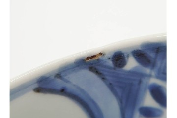 江戸期　染付　直径約21cm(6.9寸)　石畳に菖蒲文を配した爽やかな中皿　(R-088569)