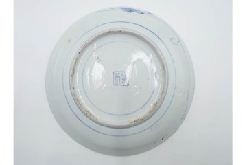 江戸期　染付　直径約21cm(6.9寸)　石畳に菖蒲文を配した爽やかな中皿　(R-088569)