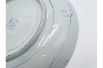 江戸期　染付　直径約21cm(6.9寸)　石畳に菖蒲文を配した爽やかな中皿　(R-088569)