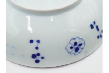 江戸期　古伊万里　染付　雲鶴文中皿(5.9寸)　輪花型・蛸唐草文なます皿(4.9寸)　異なる意匠が魅力の皿5点セット　(R-088570)