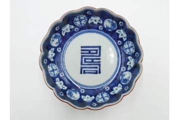 江戸期　古伊万里　染付　雲鶴文中皿(5.9寸)　輪花型・蛸唐草文なます皿(4.9寸)　異なる意匠が魅力の皿5点セット　(R-088570)