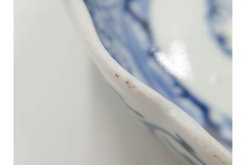 江戸期　成化年製　古伊万里　染付　直径約16cm(5.1寸)　輪花型　蛸唐草文と松竹梅文のなます皿5枚セット　(R-088571)