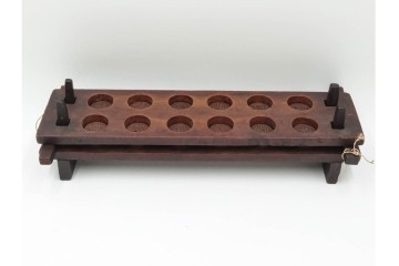 李朝　木製　花や魚などの意匠が彫り込まれた餅型・菓子型6点セット　(R-088575)