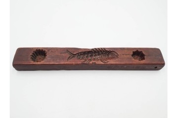 李朝　木製　花や魚などの意匠が彫り込まれた餅型・菓子型6点セット　(R-088575)