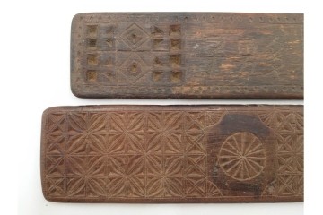 李朝　木製　花や魚などの意匠が彫り込まれた餅型・菓子型6点セット　(R-088575)