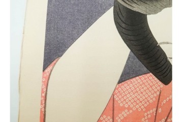 真作　昭和55年6月作　神保朋世　「静夜」　うつむく女性を描いた木版画　(R-088581)