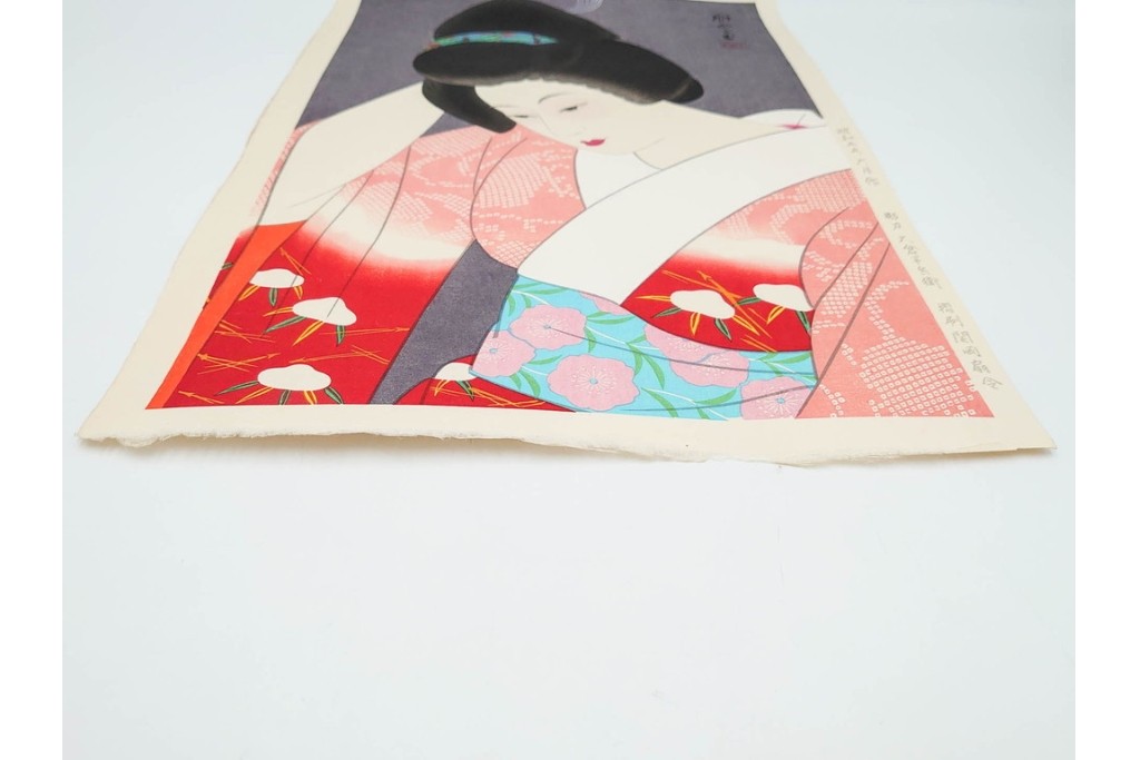 真作　昭和55年6月作　神保朋世　「静夜」　うつむく女性を描いた木版画　(R-088581)