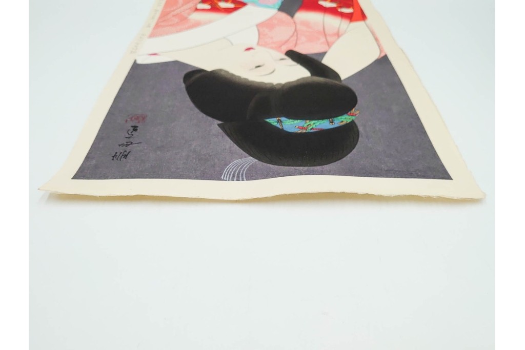 真作　昭和55年6月作　神保朋世　「静夜」　うつむく女性を描いた木版画　(R-088581)