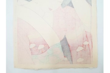 真作　昭和55年6月作　神保朋世　「静夜」　うつむく女性を描いた木版画　(R-088581)