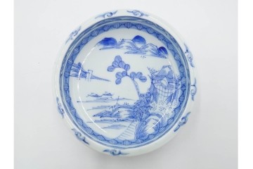 江戸期　古伊万里　染付　優美な山水図の鉢3点セット　(R-088585)