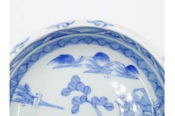 江戸期　古伊万里　染付　優美な山水図の鉢3点セット　(R-088585)