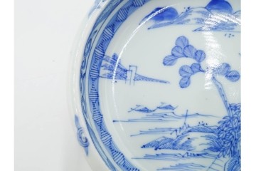 江戸期　古伊万里　染付　優美な山水図の鉢3点セット　(R-088585)
