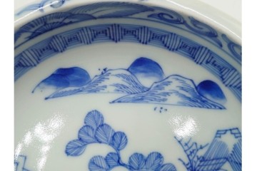 江戸期　古伊万里　染付　優美な山水図の鉢3点セット　(R-088585)