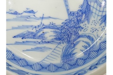 江戸期　古伊万里　染付　優美な山水図の鉢3点セット　(R-088585)