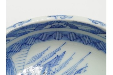 江戸期　古伊万里　染付　優美な山水図の鉢3点セット　(R-088585)