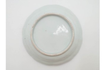 江戸期　古伊万里　染付　直径約15cm(4.9寸)　花文が彩る楼閣山水図の中皿3枚セット　(R-088586)