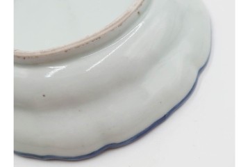 江戸期　古伊万里　染付　直径約15cm(4.9寸)　花文が彩る楼閣山水図の中皿3枚セット　(R-088586)
