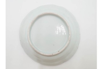 江戸期　古伊万里　染付　直径約15cm(4.9寸)　花文が彩る楼閣山水図の中皿3枚セット　(R-088586)