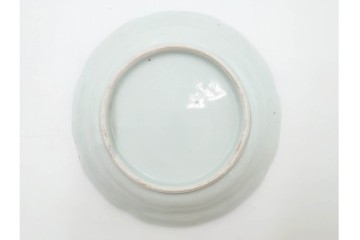 江戸期　古伊万里　染付　直径約15cm(4.9寸)　花文が彩る楼閣山水図の中皿3枚セット　(R-088586)