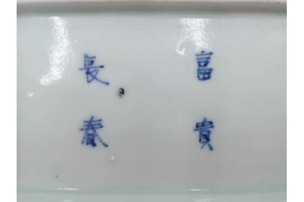 江戸期　古伊万里　染付　蛸唐草文・見込牡丹図　繊細な絵付けが目を引く長皿3枚セット　(R-088587)