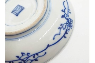 江戸期　古伊万里　染付皿(角福・3.9寸)　色絵皿(渦福・2.9寸)　サイズ違いの皿5枚セット　(R-088588)