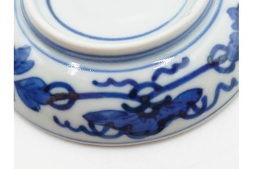 江戸期　古伊万里　染付皿(角福・3.9寸)　色絵皿(渦福・2.9寸)　サイズ違いの皿5枚セット　(R-088588)