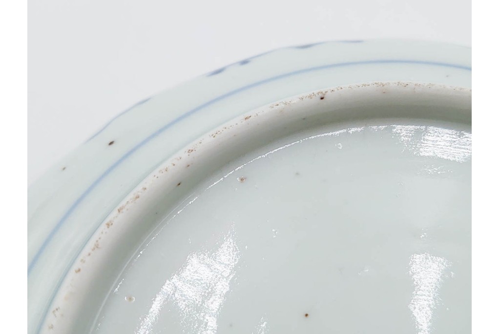 江戸期　古伊万里　染付・芙蓉手　直径約17cm(5.6寸)　上品な輪花型の中皿5枚セット　(R-088589)