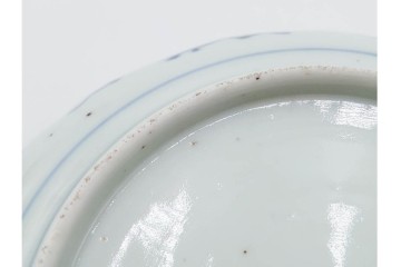 江戸期　古伊万里　染付・芙蓉手　直径約17cm(5.6寸)　上品な輪花型の中皿5枚セット　(R-088589)