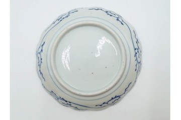 江戸期　古伊万里　染付・芙蓉手　直径約17cm(5.6寸)　上品な輪花型の中皿5枚セット　(R-088590)