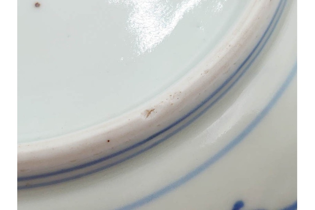 江戸期　古伊万里　染付・芙蓉手　直径約17cm(5.6寸)　上品な輪花型の中皿5枚セット　(R-088590)