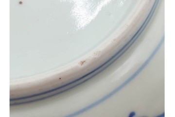 江戸期　古伊万里　染付・芙蓉手　直径約17cm(5.6寸)　上品な輪花型の中皿5枚セット　(R-088590)