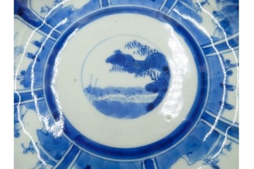 江戸期　古伊万里　染付・芙蓉手　直径約17cm(5.6寸)　上品な輪花型の中皿5枚セット　(R-088590)