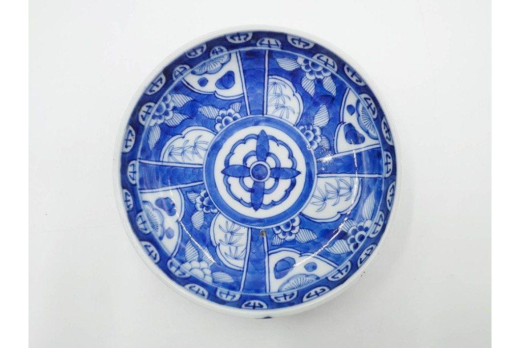 江戸期　古伊万里　染付　直径約16cm(5.2寸)　端正な絵付けが魅力の中皿5枚セット　(R-088591)