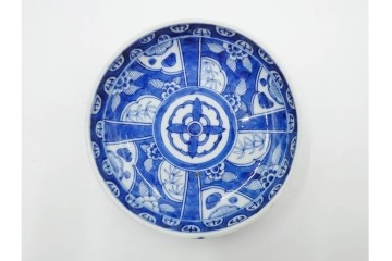 江戸期　古伊万里　染付　直径約16cm(5.2寸)　端正な絵付けが魅力の中皿5枚セット　(R-088591)