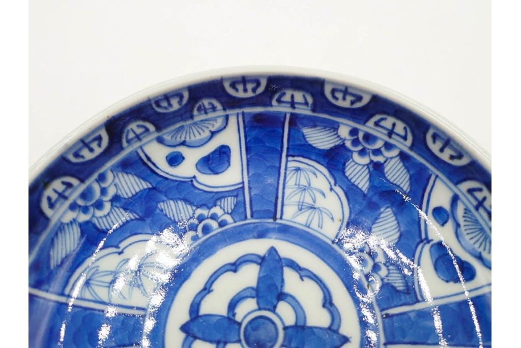江戸期　古伊万里　染付　直径約16cm(5.2寸)　端正な絵付けが魅力の中皿5枚セット　(R-088591)