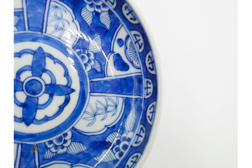 江戸期　古伊万里　染付　直径約16cm(5.2寸)　端正な絵付けが魅力の中皿5枚セット　(R-088591)