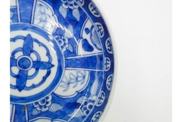 江戸期　古伊万里　染付　直径約16cm(5.2寸)　端正な絵付けが魅力の中皿5枚セット　(R-088591)