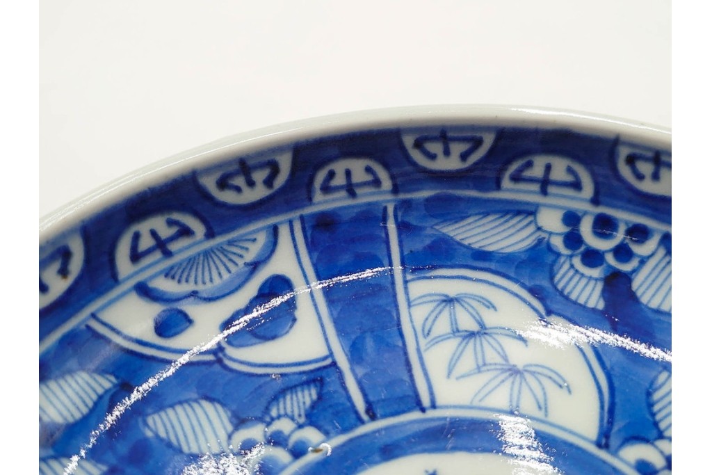 江戸期　古伊万里　染付　直径約16cm(5.2寸)　端正な絵付けが魅力の中皿5枚セット　(R-088591)