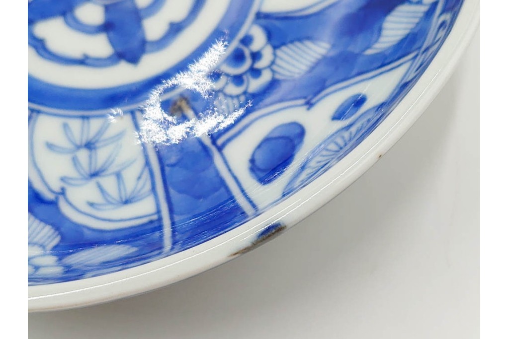 江戸期　古伊万里　染付　直径約16cm(5.2寸)　端正な絵付けが魅力の中皿5枚セット　(R-088591)