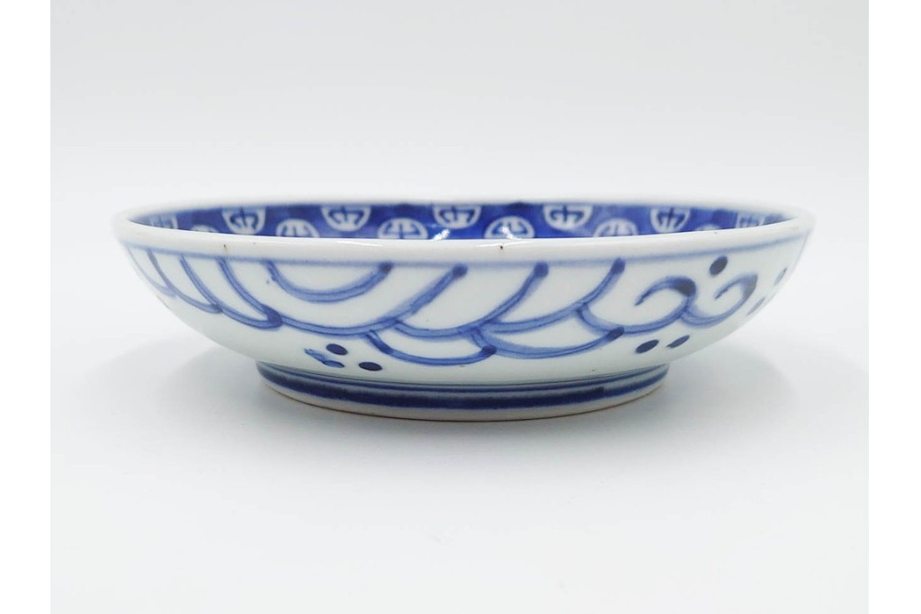 江戸期　古伊万里　染付　直径約16cm(5.2寸)　端正な絵付けが魅力の中皿5枚セット　(R-088591)