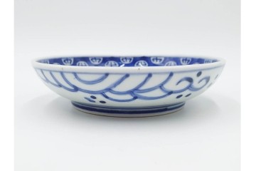江戸期　古伊万里　染付　直径約16cm(5.2寸)　端正な絵付けが魅力の中皿5枚セット　(R-088591)