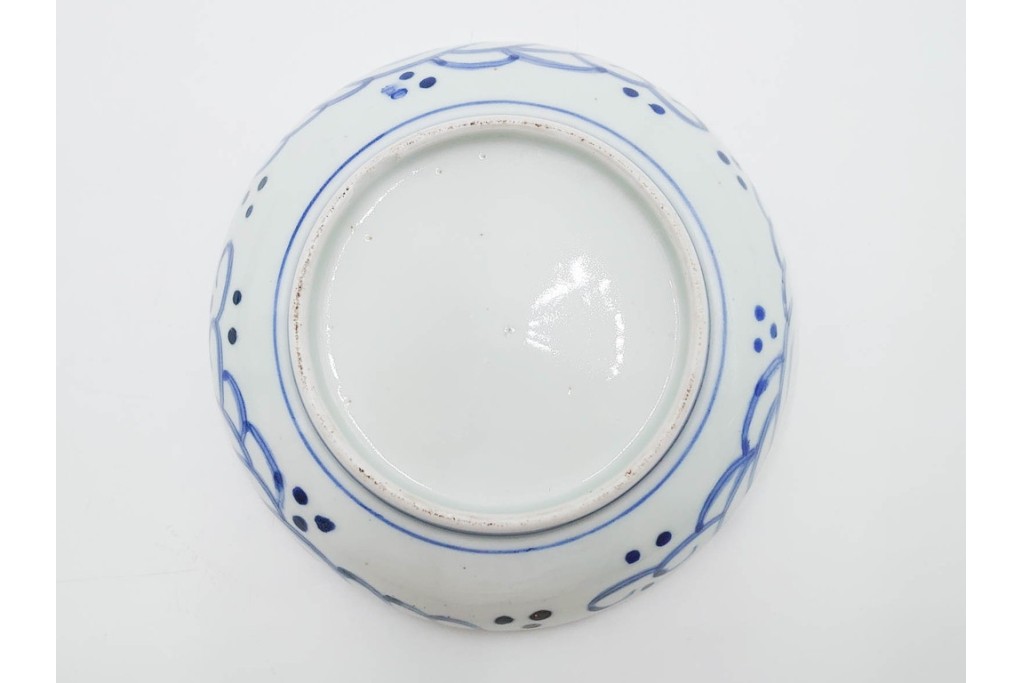 江戸期　古伊万里　染付　直径約16cm(5.2寸)　端正な絵付けが魅力の中皿5枚セット　(R-088591)